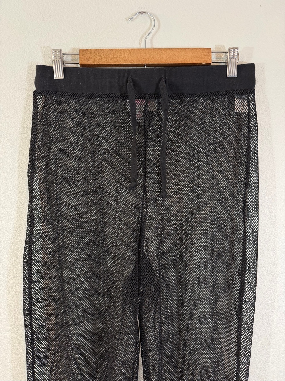 Forcynthia Beach Black Mesh Pants Size L Swim Cover Drawstring Vacation Resort - Picture 2 of 9